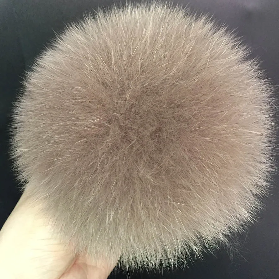 khaki DIY 14 см большие помпоны из лисьего меха пушистые меховые шарики для вязаной шапки зимние шапочки брелок и шарфы помпоны из натурального меха - Цвет: khaki