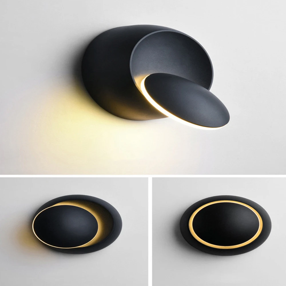 LED Wall Lamp 360 Degree Rotation Adjustable Bedside Lights White Black Creative Wall Lamp Modern Aisle Round Lamp Decora Lights 3