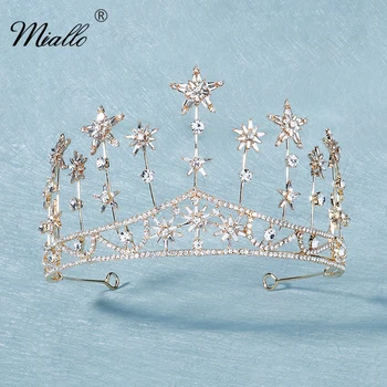 

Miallo Fashion Crystal Star Crown for Women Hair Accessories Wedding Gold Color Tiaras and Crowns Bridal Hair Jewelry Gifts