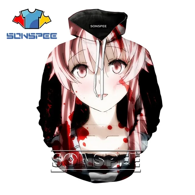 SONSPEE 3D Print Kid boy girl teens hoodie Anime hip hip rock comic Future Diary Sweatshirt Long sleeve Harajuku streetwear C185