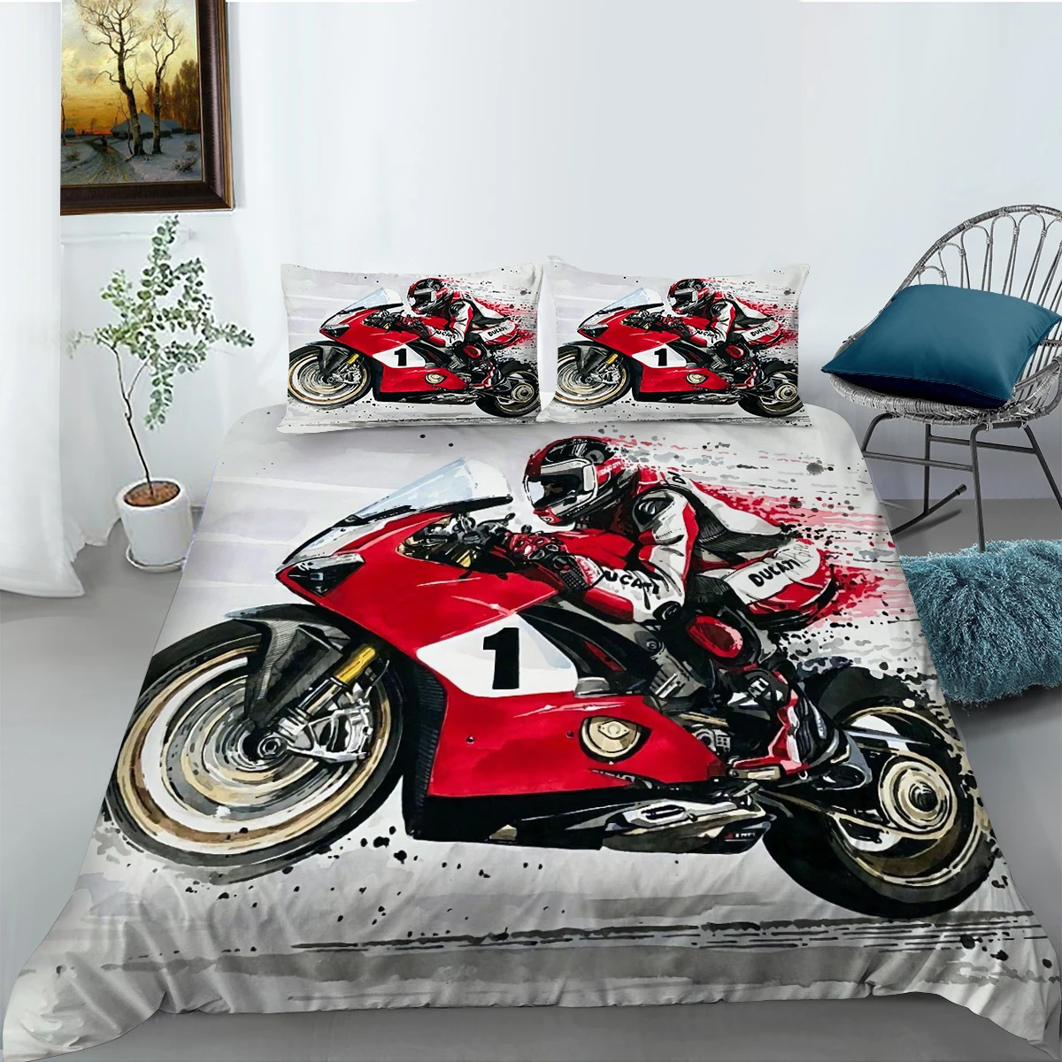 

3D Bedding Set Duvet Cover Sets Cool Motorcycle Printed Boys Man Queen King Full Double Size Bedroom Decorations