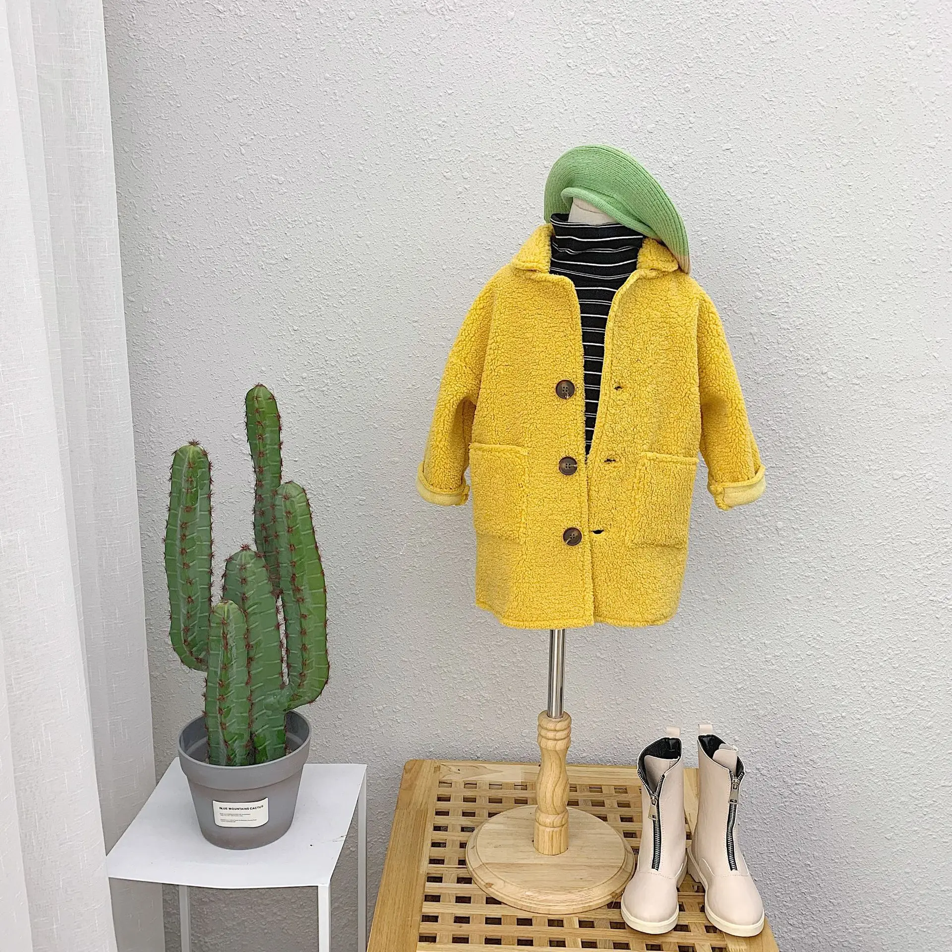 Winter fashion solid color berber Fleece long jackets for girls single-breasted casual coats 1-5Y