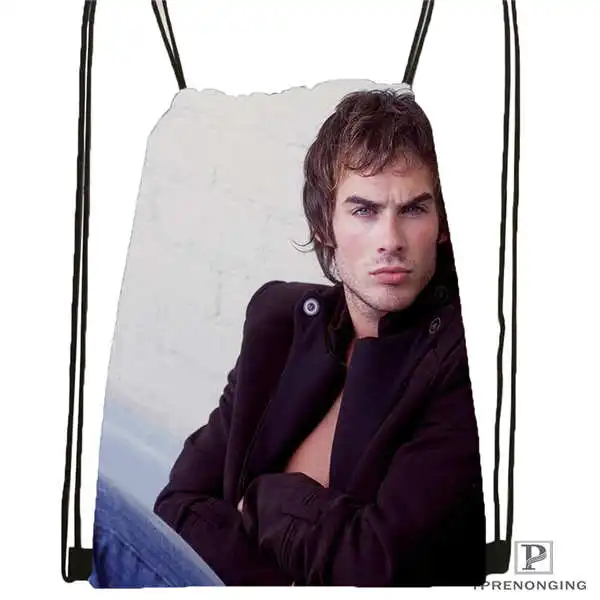 Drawstring Backpack Пользовательский Ian-Somerhalder-Lost-Reunion походная сумка на шнурке милый рюкзак для детей(черная спинка) 31x40 см#180611-03-102 - Цвет: Drawstring Backpack