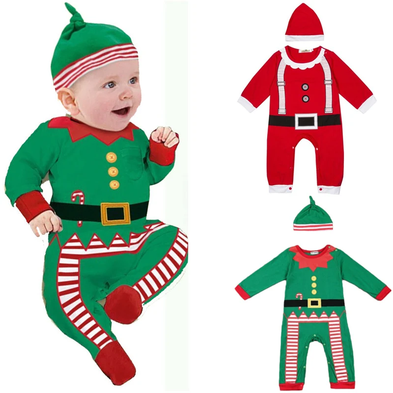 Newborn Infant Baby Boys Girl Christmas Xmas Clothes Santa Claus Romper Hat Outfit Costume Toddler Kids Jumpsuit Clothes Sets