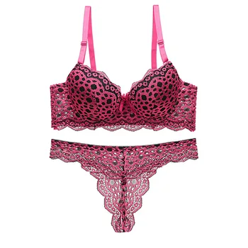 

Linbaiway Sexy Women's Bra Set Lace Underwear Leopard Print Thongs Bralette Lingerie Push up Bra and G-string Female Brassiere