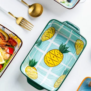 

Nordic Ceramic Bakeware 8.5 Inches Cute Japanese Baking Tray Creative Salad Plate Decor Tableware Rectangle Dinner Plates DA60P