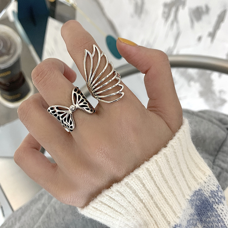 New And Old Retro Ring Butterfly Female Index Finger Ring Geometric Thai Silver Open Jewelry Accessories Rings For Women Bague