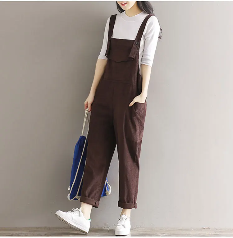 WICCON Corduroy Womens Jumpsuits Casual Vintage Sleeveless Bodysuit Women Loose Full Length Solid Overalls Strapless Paysuits