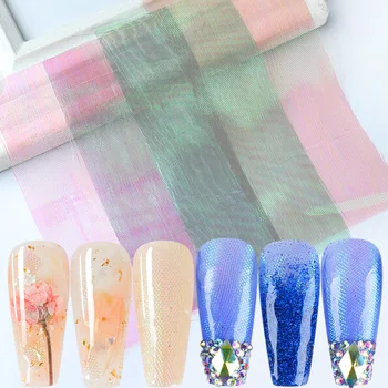 

Gradient Fluorescent Effect Nail Sticker Grid Net Decal Mesh Hollow Line Tape Holographic Laser Glitter Nail Decoration SA1598