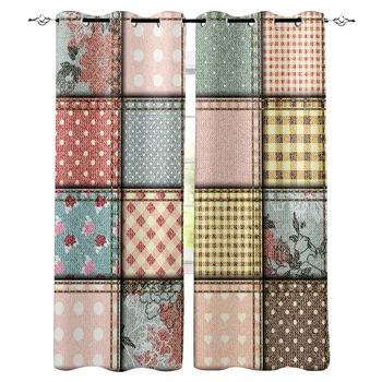 

Plaid Colorful Country Pink Dot Window Curtains LivingRoom Kitchen Curtains for Bedroom Left and Right Biparting Open Curtains