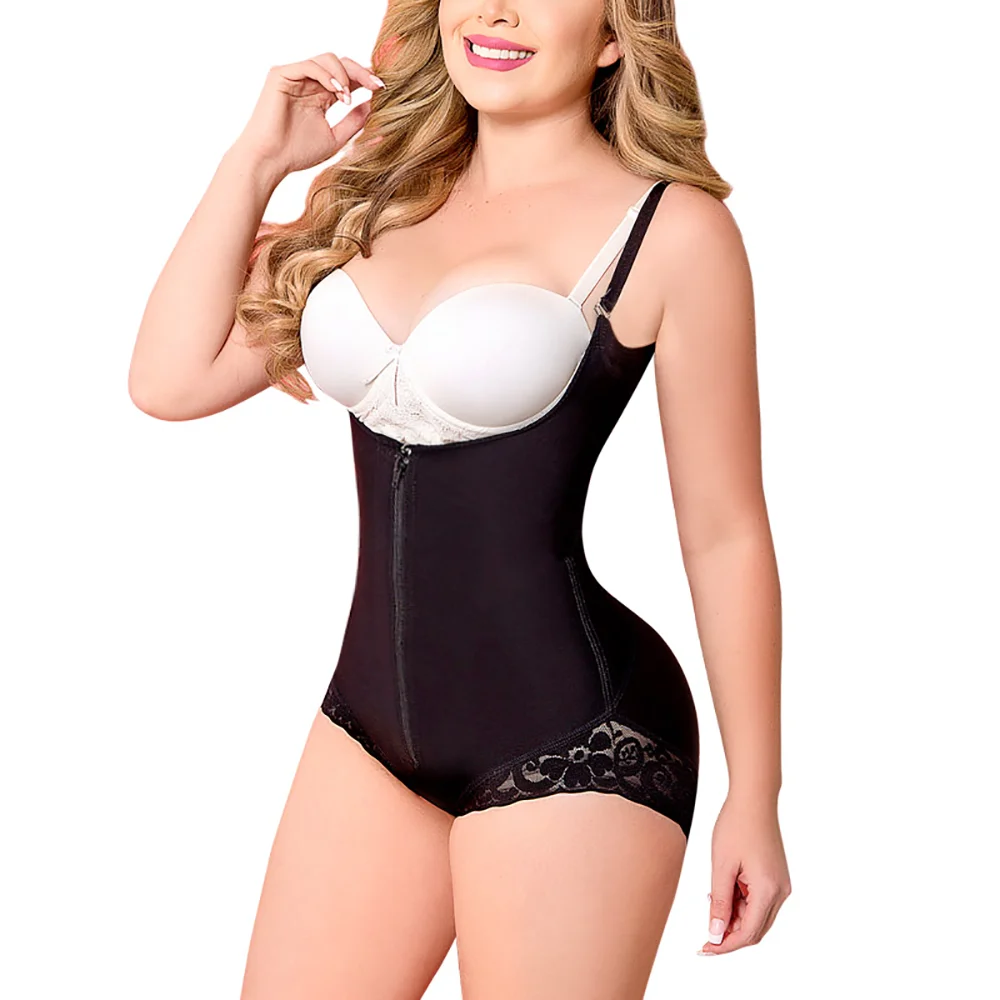 Women Shapewear Skims Bodysuit Straps Tummy Control Waist Trainer Cincher Zipper Body Shaper Lace Fajas Reductoras Y Model