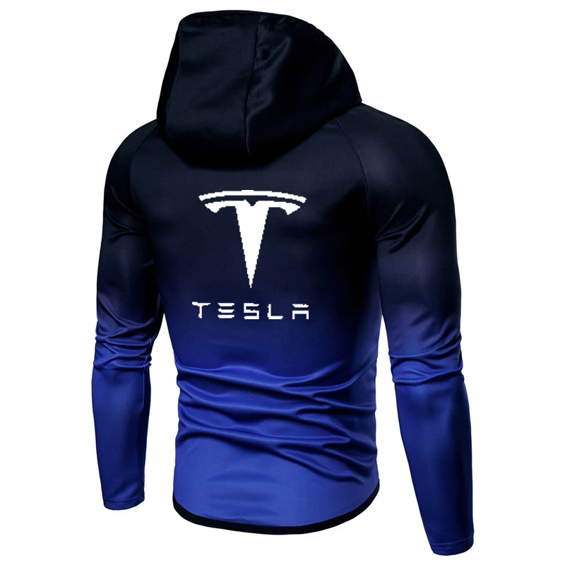 Весенне-осенняя куртка на молнии, толстовки с капюшоном и логотипом tesla, одежда с градиентом, флисовая толстовка с длинным рукавом, мужские толстовки, худи