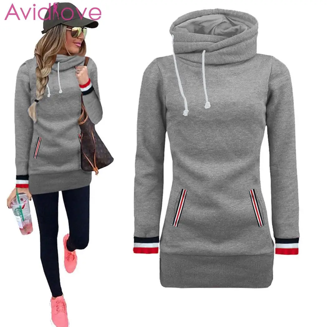 Women Casual Long Sleeve Hooded Solid Pocket Autumn Autumn, Winter Causal Drawstring Pullovers Slim Coat