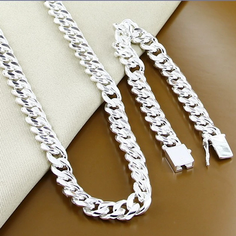 High Quality Men Jewelry Sets 925 Sterling Silver 10MM 20''24'' 50cm 60cm Link Chain Necklace Bracelet Sets For Male