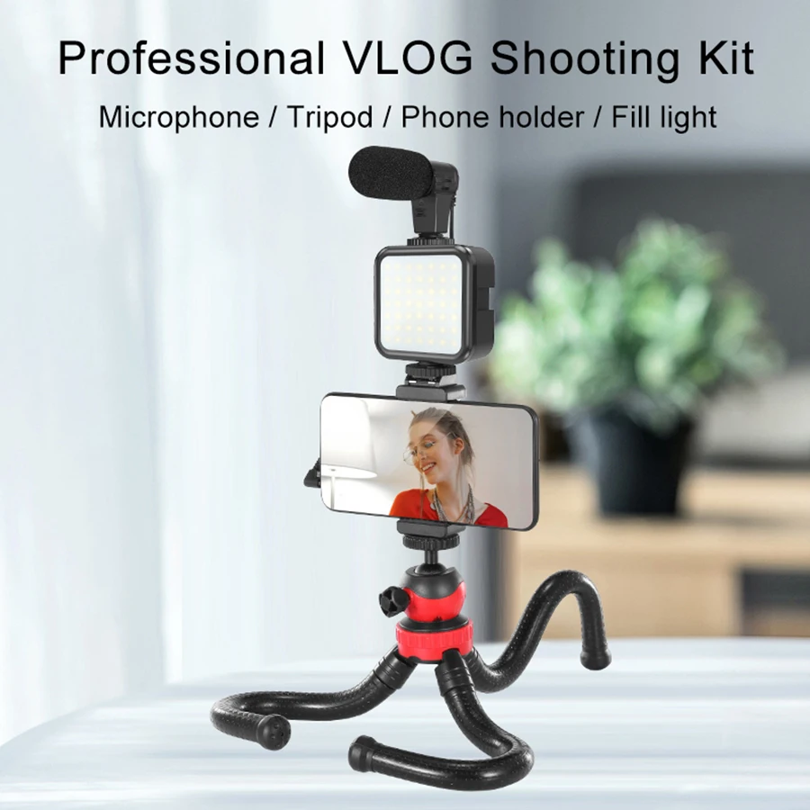 Equipamento de Gravação Vídeo com Tripé Obturador para Câmera do Telefone Mamen Smartphone Vlogging Preenchimento Youtube Conjunto Vlogger Kit Luz - Image 4