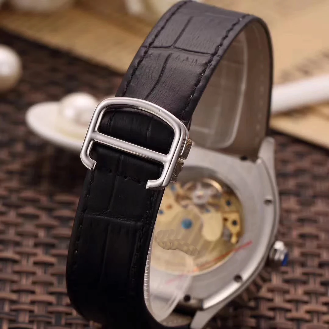  Luxury Brand New Men Automatic Mechanical Watch Silver Gold Black Leather Tourbillon MoonPhase Sapp