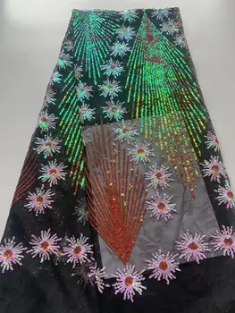 

New African Lace With Sequins Embroidery Textile Lace Fabric High Quality Sequins French Tulle Lace Fabrics For Wedding Party