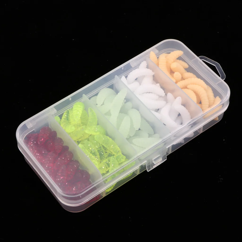 125Pcs Fake Maggot Fishing Soft Plastic Lures Set for Carp Bass-4 Colors