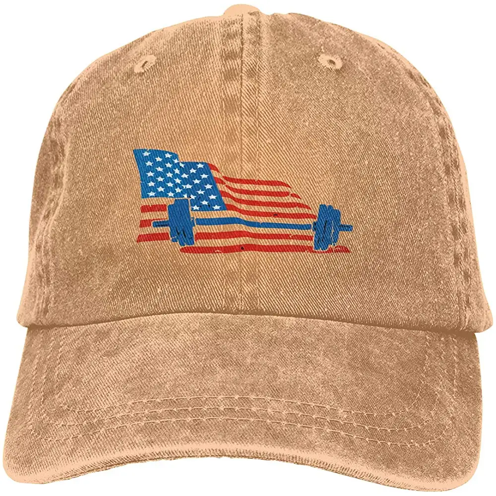 Мужская и женская джинсовая бейсболка с регулируемой пряжей, с американским флагом, тяжелая атлетика, бейсболка