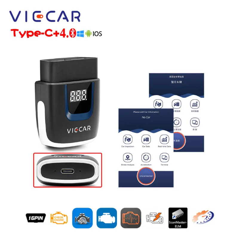 Viecar VP003 Type C 4 0 Bluetooth/USB PIC18F25K80 чип Автомобильный диагностический инструмент для OBD2