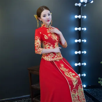 

New Arrival Cheongsam Embroidery Qipao Women Dress Evening Dress Modern Chinese Wedding Dress Bride Traditions Robe Orientale