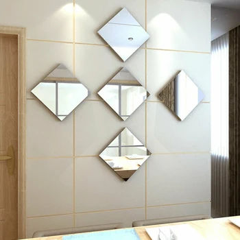 

32 Pcs Mirror Tiles DIY Back Square Wall Stickers Mosaic For Living Room Bathroom TV Backdrop Dining Hall Decor