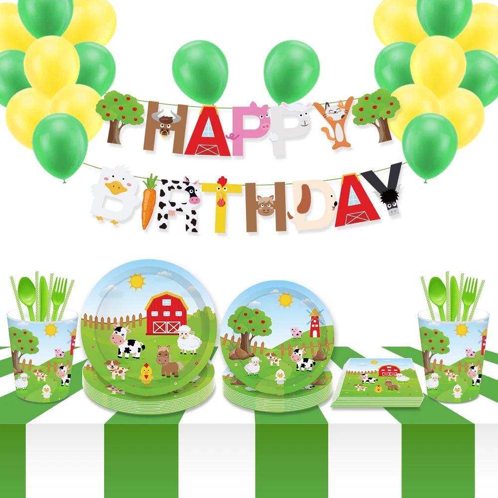 Farm Animals Kids Birthday Parties Decorations Party Balloon Cartoon Disposable Tableware Sets Baby Shower Party Supplies