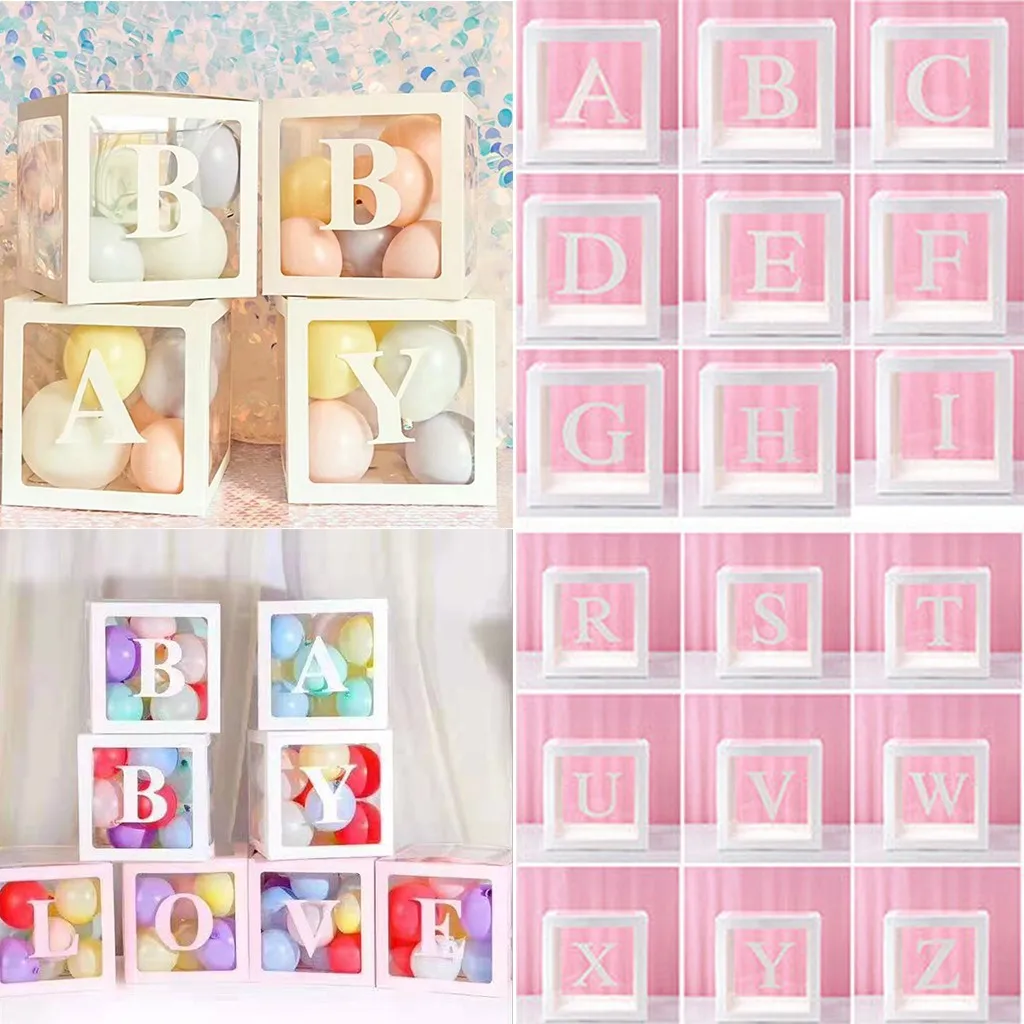 Freeby Letter A-Z Cube Transparent Gift Boxes Cute Creative Gift Box Kid Birthday Baby Shower Party Decoration 