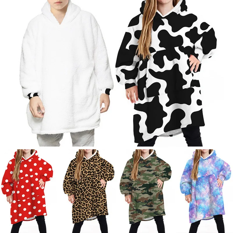 

Children Print Blanket Sweatshirt Hooded Blanket with Pocket Oversized Wearable Blanket for Kids 2020 New Fashion Warm Clothing