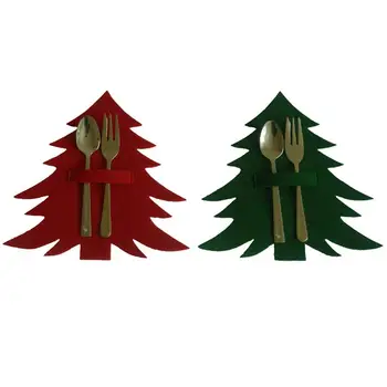 

12pcs Christmas Tableware Bags Chic Bags Creative Tree Shape Forks Knives Holder Cutlery Bags for Christmas Knives Fork Knife