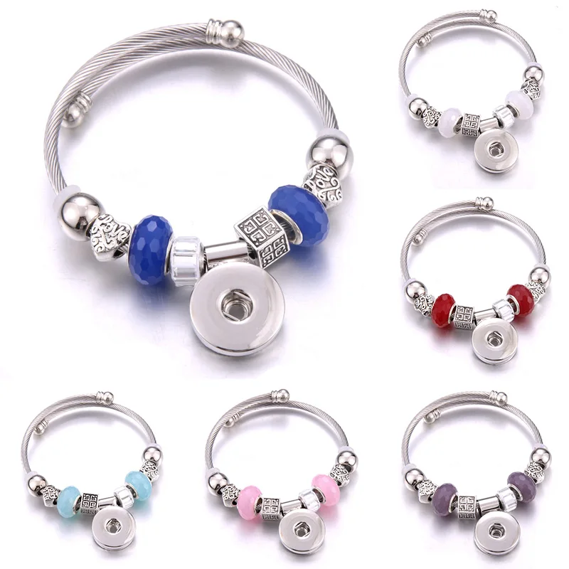 

Wholesale Elasticity Snap Button Bracelet Silver Bangles Beads Jewelry Making Heart Snap Bracelet Fit 18MM Snap Buttons Jewelry