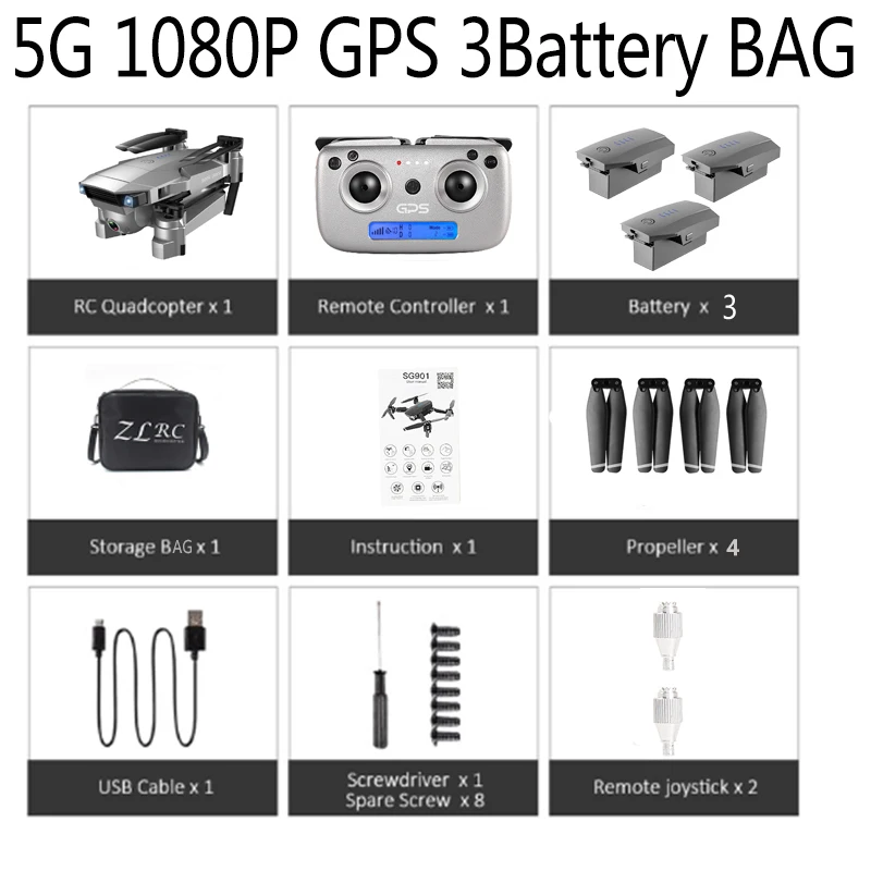 5G 1080P GPS 3B BAG SG907 квадрокоптер GPS, беспилотные летательные аппараты с 4K HD Двойная камера Широкий формат Противоударная WI-FI FPV RC Drone складной дроны Профессиональные с GPS Follow Me(следуй за мной - Цвет: 5G 1080P GPS 3B BAG