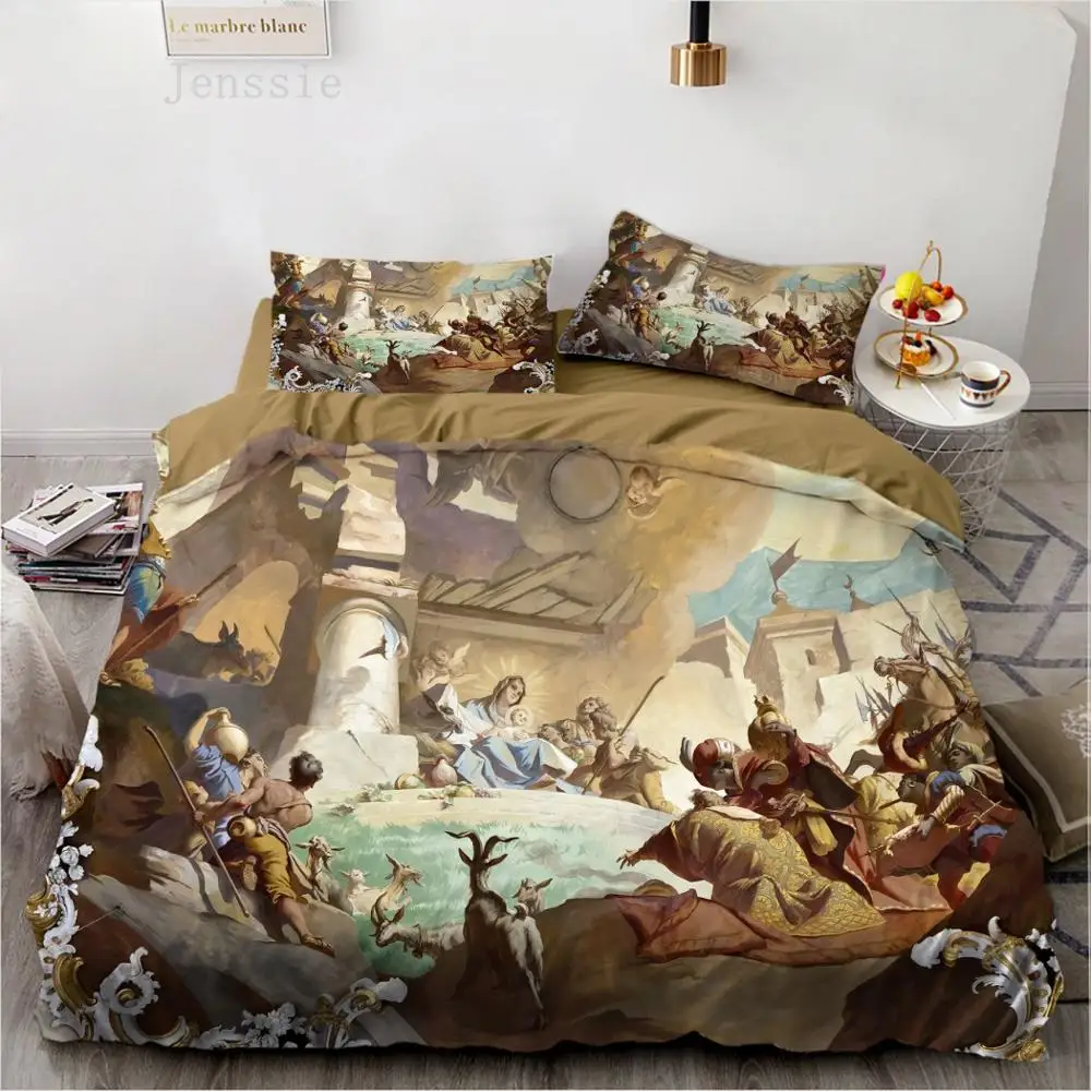 

European Palace Oil Painting Bedding Set Microfiber Duvet Cover Set Double/Queen/King Size Bedspread Quilt Cover with Pillowcase