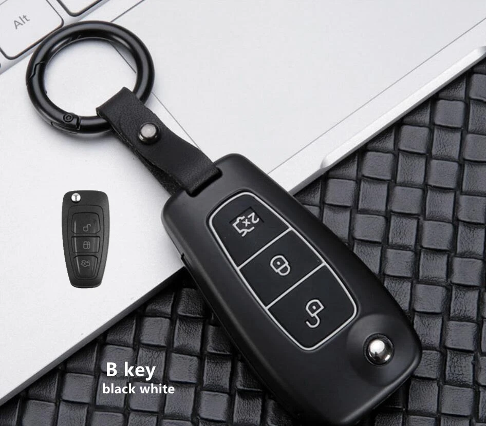 Чехол для ключей из углеродного волокна для Ford Focus 2 3 Ecosport Kuga Escape Fiesta C-Max S-Max Ranger Everest аксессуары - Название цвета: B key  black white