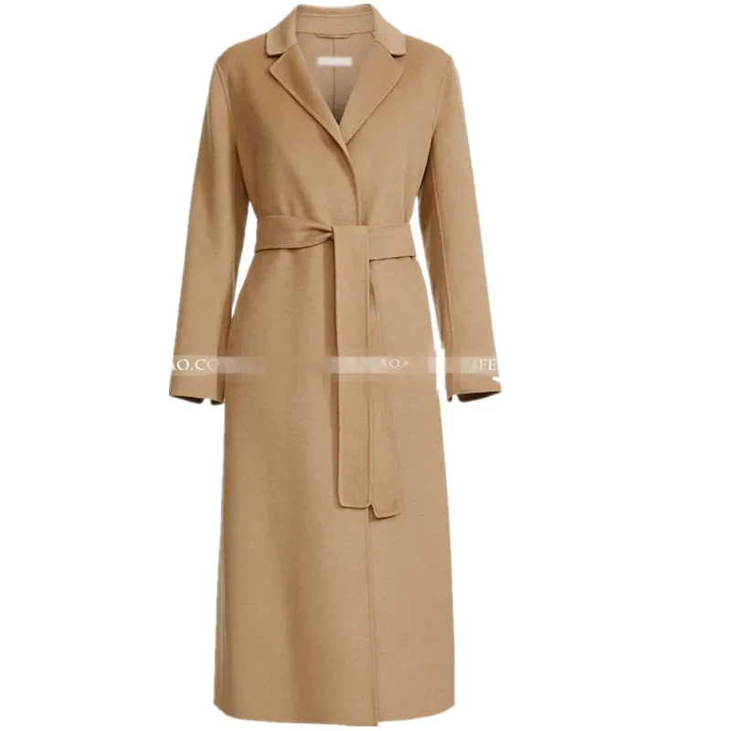 Женское кашемировое пальто большого размера на осень и зиму женское простое шерстяное длинное пальто макси с поясом