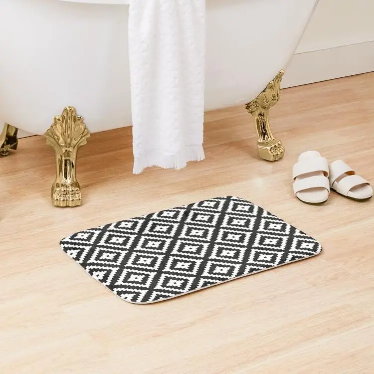 Aztec White On Black Bath Mat Kitchen Wash Floor Cartoon.Doormat Modern Living Room Pad Carpet Decoration Rug Toilet Anti-Slip | Дом и сад