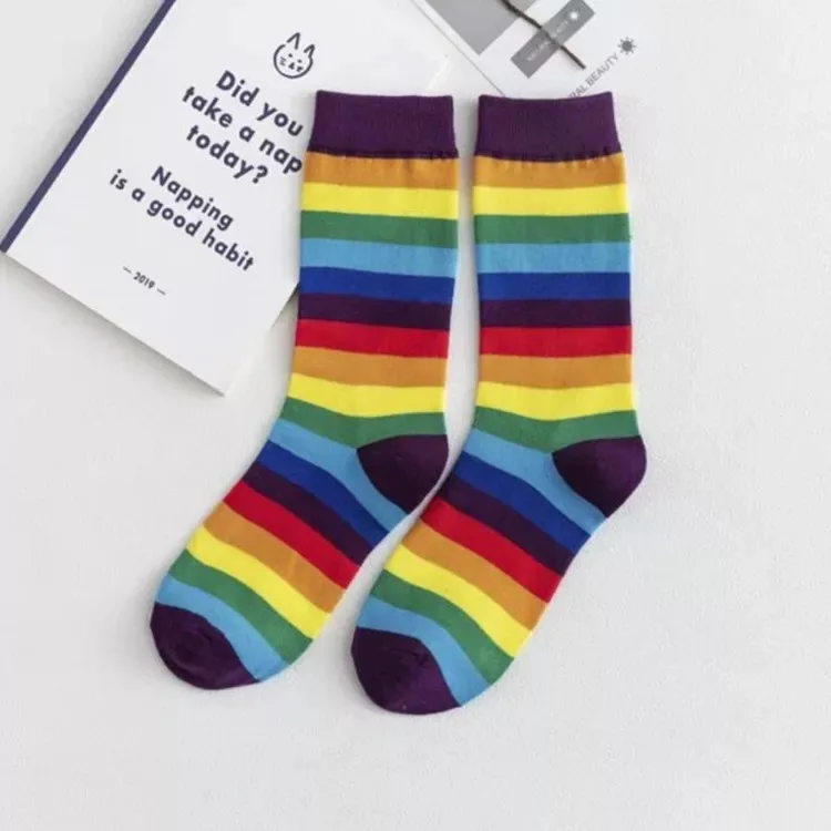 Socks Women's Rainbow Lovers Spring Summer Colorful Print Stripe Cotton Outdoor Sport  Street Harajuku Kawai Men Socks wool socks women Women's Socks