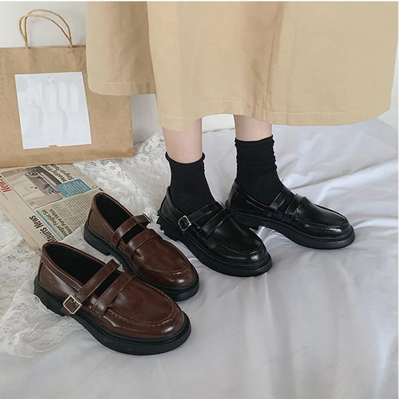 Женская обувь в стиле ретро Студенческая для девочек JK Лоферы с ремешками на