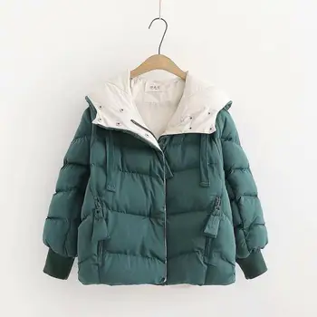 

women winter contrast color hoodied jackets 2019 fashion girls ladies zipper parkas female warm casual stylish cotton outwears