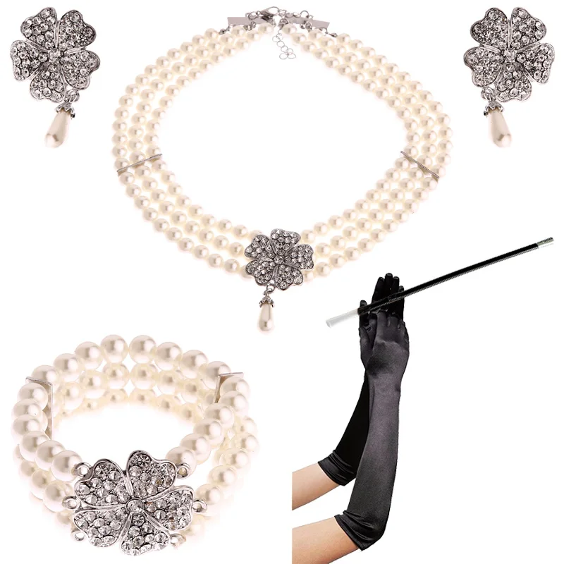 police woman costume 1950s Costume Jewelry Accessory Set Pearl Necklace Earring Glove Cigarette Holder Audrey Hepburn Breakfast at Tiffanys ladies halloween costumes