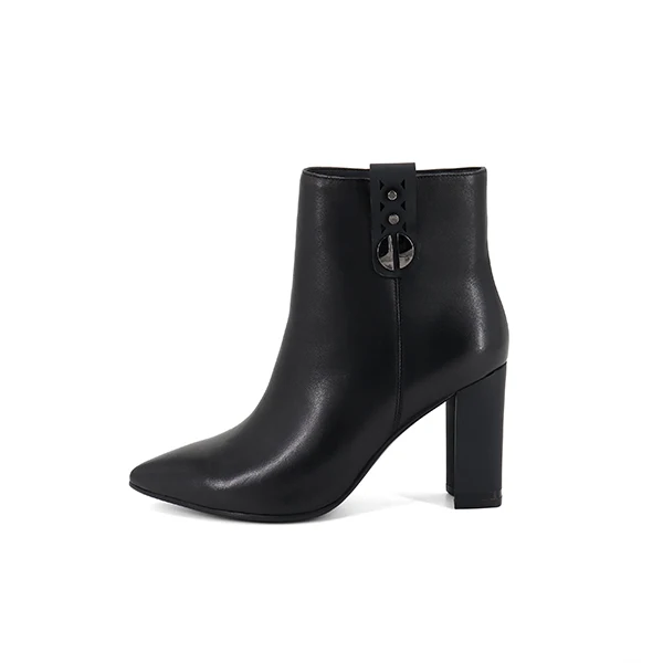 BESCONE/пикантные ботинки с острым носком; Новая женская обувь ручной работы из высококачественной натуральной кожи на квадратном каблуке; модные дизайнерские ботинки; C372 - Цвет: Black