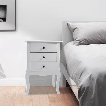 

European Bedside Table Nightstand White Wooden Bedroom 3 Drawer Bedside Cupboard Locker Cabinet Modern Simplicity Furniture
