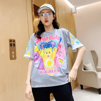 

2020 summer new heavy industry cartoon printing compassionate hip-hop loose large size short-sleeved t-shirt women
