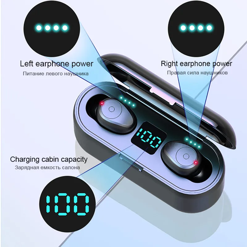 

Newest F9 TWS Bluetooth Earphone 5.0 Bluetooth Headset 8D Stereo Wireless Headphones Sport Waterproof Handsfree Earbuds Headset