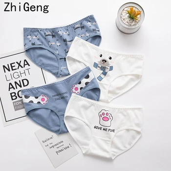 

6pcs Women's Panties Cute Cartoon Print Girl Underwear Ladies Waist Pocket Hip Breathable Briefs Cotton Kawaii Underpants