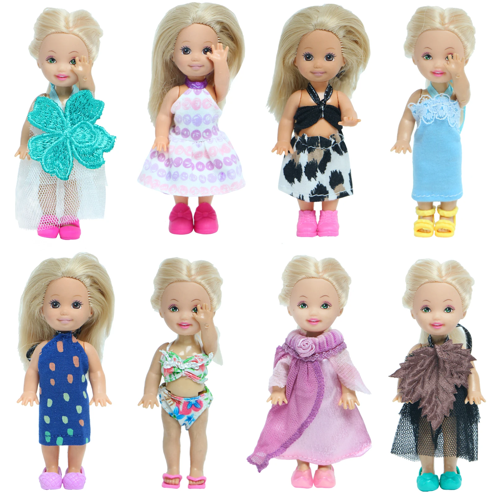 Random 10 Pcs/Lot = 5 Outfits Cute Dress Skirt Bikinis + 5 Shoes Sandals Clothes for Barbie Doll Accessories for 4 Inch Kids Toy