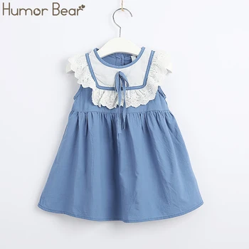 

Humor Bear Girls Dresses 2019 Summer Style Girls Clothes Sleeveless Cute Embroidery Lace Hollow Bow Child Kids Princess Dress