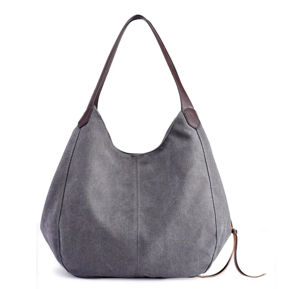 

Brand Women's Canvas Handbags High Quality Female Hobos Single Shoulder Bags Vintage Solid Multi-pocket Ladies Totes Bolsas #Zer