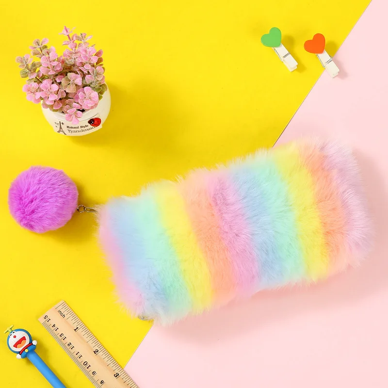 Плюшевый пенал радужного цвета красивый девочка канцелярский пенал маленький предмет сумка для хранения - Цвет: Rainbow-B
