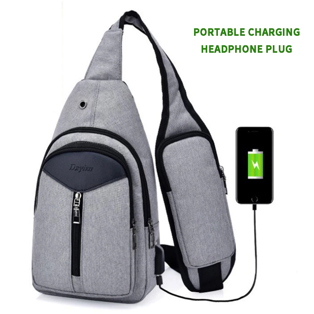 

Men women Chest Bag Pure Color USB Canvas Waist Bag bolsas High Quality Casual Male Bags Fashion Casual Pockets